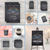 Baby Love Chalkboard Hearts & Rainbow Baby shower Informatiekaartje