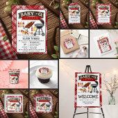 Baby-Q Geruit Rood & Zwart Grill Baby shower Informatiekaartje