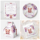 Paarse teddybeer en bloemen - Baby shower Bedankdoosjes