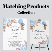 Blauwe pampas teddy boy baby shower informatiekaartje