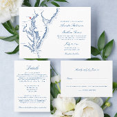 Baltimore Maryland Bruiloft Marine en Goud Folie Uitnodiging