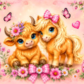 Roze Westerse Hooglandrund & Pony Inpakpapier Sh