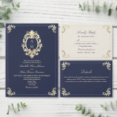 Marine Blauw Goud Barok Huwelijk Plaatskaartje (Personaliseer de collectie van deze zelfstandige maker.)