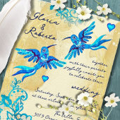 Blue Heart Baroque Gold Lace Mexican Wedding RSVP Kaartje