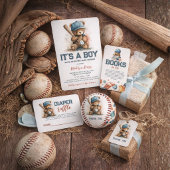 Persoonlijke honkbal teddybeer jongens baby shower etiket