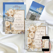 Strandfeesten met witte bloemen en parels informatiekaartje