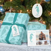 Aqua Blue Glitter Coastal Christmas Satijnen Lint