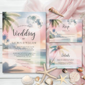 Tropical Beach Waterverf Palm Tree Bruiloft Etiket