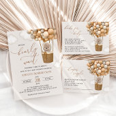 Beer, beige ballonnen, heteluchtballon, Baby showe Kartonnen Onderzetters