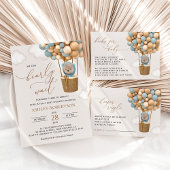 Beer, blauwe ballonnen, luchtballon, Baby shower All In One Uitnodiging