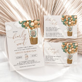 Beer, groene ballonnen, heteluchtballon, Baby show All In One Uitnodiging