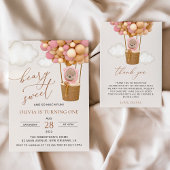 Schattige Beer, roze ballonnen, eerste verjaardag Waterfles Etiket