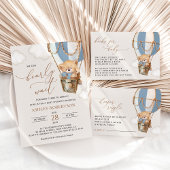 Teddybeer, blauwe heteluchtballon, Baby shower All In One Uitnodiging