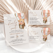Teddybeer, roze heteluchtballon, Baby shower All In One Uitnodiging