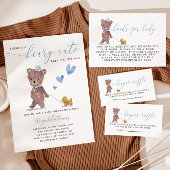 Blue Teddy Bear Barly Wait Baby shower Kaart