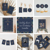 Beary First Navy Plaid Teddy Bear Birthday Banner 