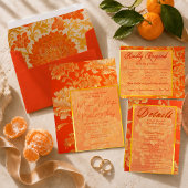Elegante Monogrammed Deep Sinaasappel Wedding Ronde Sticker