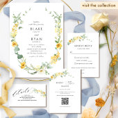 Elegant Geel Bloemen RSVP Online, QR Code Informatiekaartje