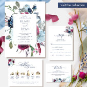 Berry Blue en Bourgogne bruiloft receptie / Detail Informatiekaartje