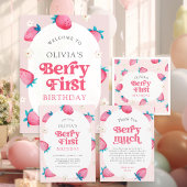 Berry 1e Verjaardag Aardbei Eerste Bday Bedankt Vierkante Sticker