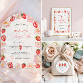 Berry First Birthday Strawberry Bow Welcome Poster