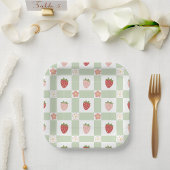 Editable Strawberry Gingham 1st Birthday Favor Ronde Sticker