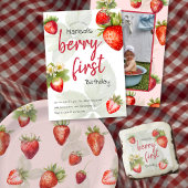 Berry eerste Waterverf aardbei 1e verjaardag Kaart