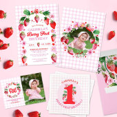 Aardbei + Roze Gingham Moeder van de verjaardag Me Ronde Button 5,7 Cm