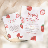 Shiny Berry First Strawberry Girl 1e verjaardag Folie Uitnodiging