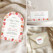 Pink Strawberry Bow Floral Baby Shower Kaart