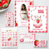 Luier Raffle Baby shower Aardbei Gingham Roze Informatiekaartje