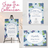 Bessy Zoete Blauwe Gingham Baby Shower Uitnodiging