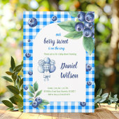Bewerkbare Blue Gingham Charming Berry Green Leave Kaart