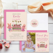Schattigee Berry Sweet Bunnies | Roze Verjaardagsf Bedankkaart
