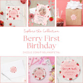 Roze en rode bessen eerste verjaardag uitnodiging