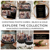 Elegant Zwart en Goud Script 2 Foto Kerstmis Feestdagenkaart