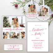 Modern Red Script 4 Photo Collage Kerstmis Feestdagenkaart