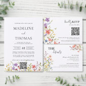 Elegante Boho Wild Flower Foto QR Code Bruiloft Kaart (Personaliseer de collectie van deze zelfstandige maker.)