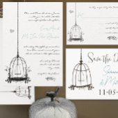 Damask Birdcage Wedding Save the Date Pink Green