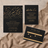 Elegante Vogels van een Veer Zwart en Gouden Bruil Kaart (Personaliseer de collectie van deze zelfstandige maker.)