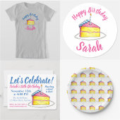 Roze gele laag Happy Birthday Cake Slice Candle Retro Zonnebril