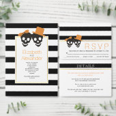 Schedel paar, strepen Halloween bruiloft programma Programmakaart (Personaliseer de collectie van deze zelfstandige maker.)