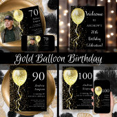 Zwart & Goud | 100e Glitter Ballon Verjaardag Servet