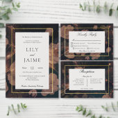 Zwart & Goud  Glam Bloemen Bruiloft Bedankkaart (Personaliseer de collectie van deze zelfstandige maker.)