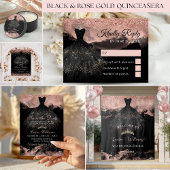 Rose Gold & Black Quinceañera Order of Events Programmakaart