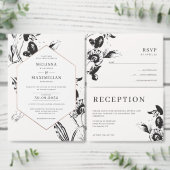 Lijst met zwarte en witte florale geo folie uitnodiging (Personaliseer de collectie van deze zelfstandige maker.)