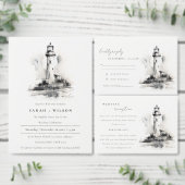 Zwart-wit Vuurtoren Schets Koppels Douche Kaart (Personaliseer de collectie van deze zelfstandige maker.)