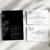 Elegante zwart-wit bloesem monogram bruiloft ronde sticker