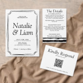 Modern zwart-wit Lijst Retro Diner Trouwen Menu (Personaliseer de collectie van deze zelfstandige maker.)