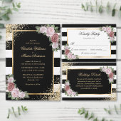 Elegante zwart gouden Confetti blos bloemenbruilof Save The Date (Personaliseer de collectie van deze zelfstandige maker.)